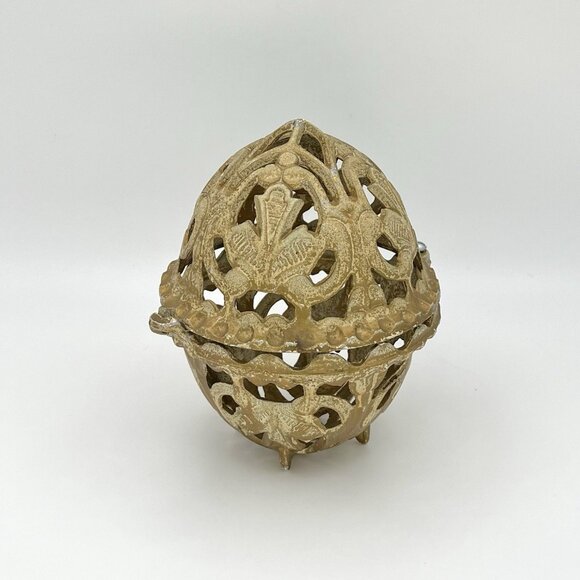 Vintage Cast Iron Potpourri Holder Mothball Cage Pierced Victorian Fleur-de-Lis - Picture 1 of 8